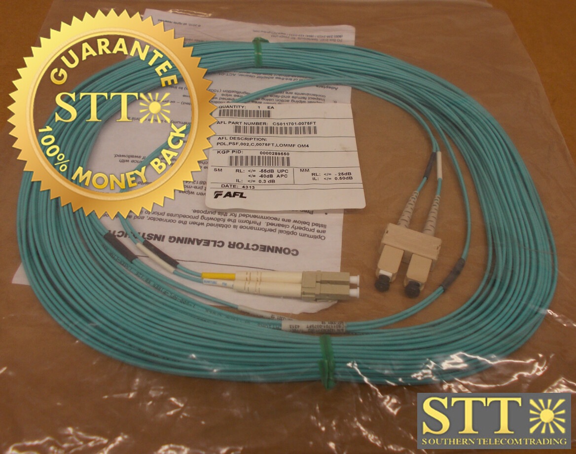 CS011701-0075FT AFL FIBER CABLE MM DUAL LC/SC 50/125 75 FT NEW 