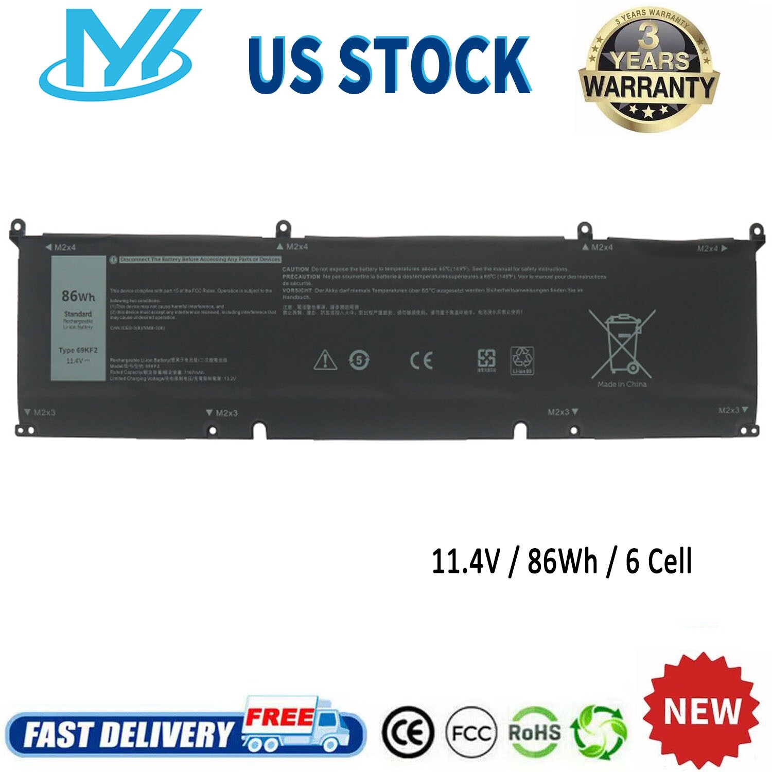 ✅New 86Wh 69KF2 Battery For Dell Alienware M15 M17 R3 XPS 15 9500 8FCTC 70N2F
