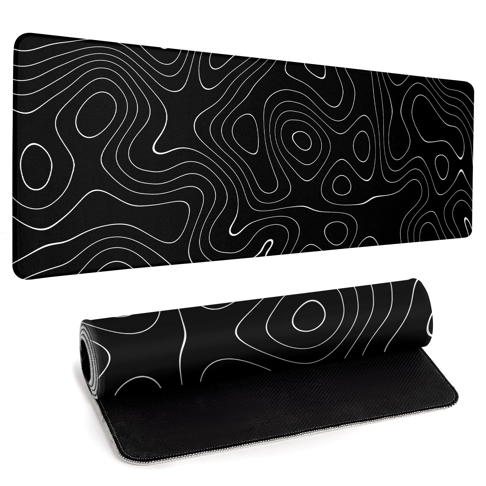 Llzdeuan Large Topographic Map Gaming Mouse Pad for Desk Black Desk Pad with ...