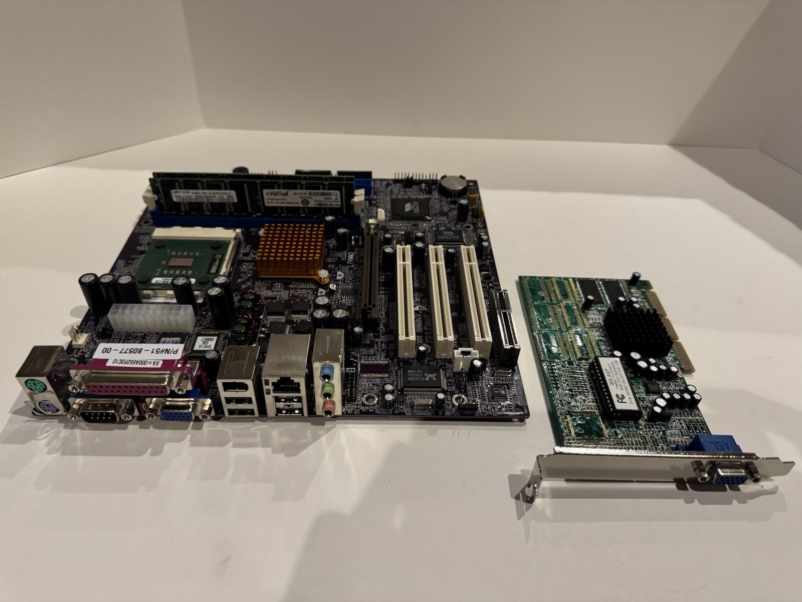 ECS L7VMM2 Socket 7 Mobo + AMD Athlon XP2600 + 2GB DDR1 RAM + SiS 305 GPU Combo