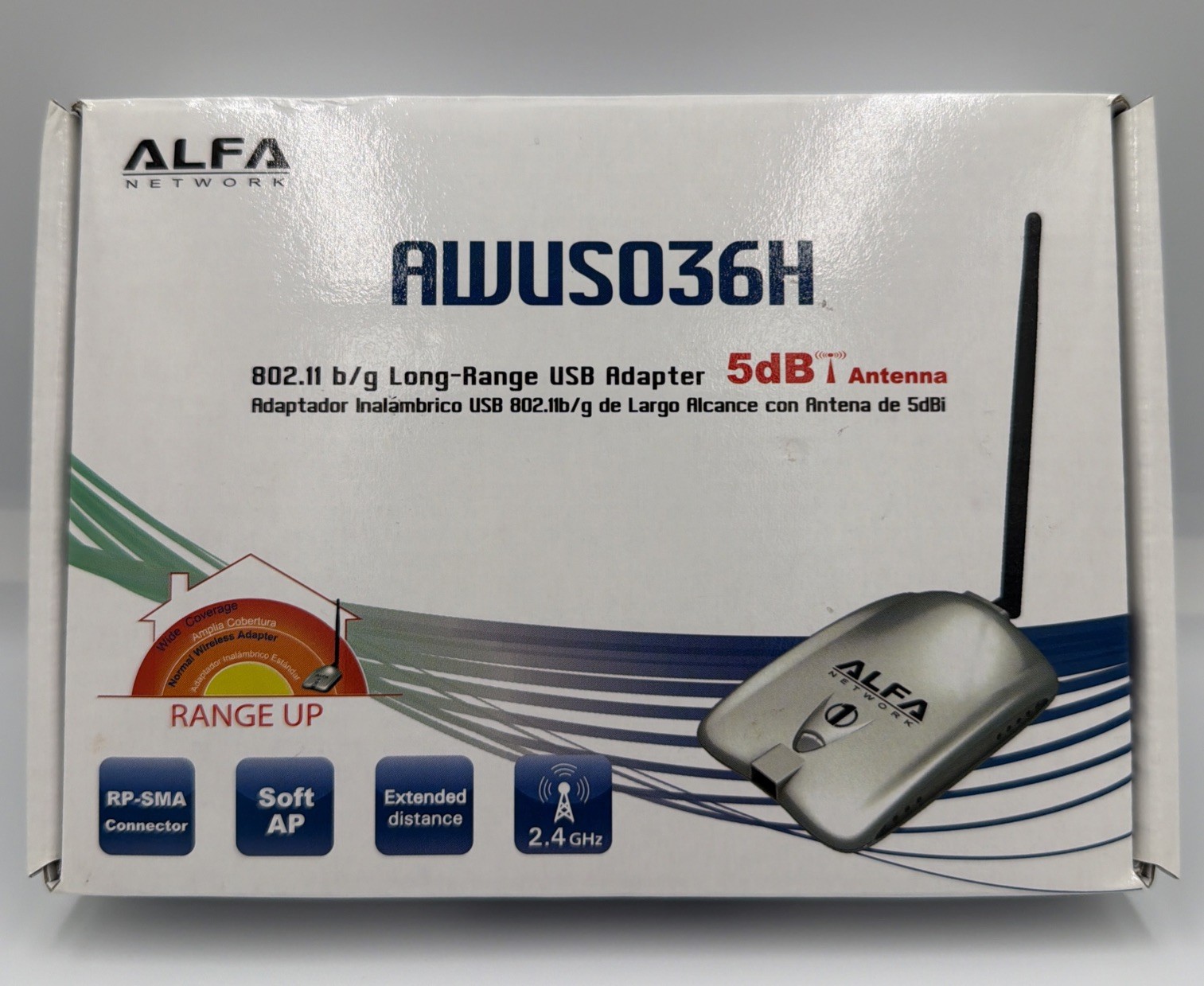 Alfa Network AWUS036H - 802.11 g/b Long Range USB Wireless Adapter 5dB Antenna