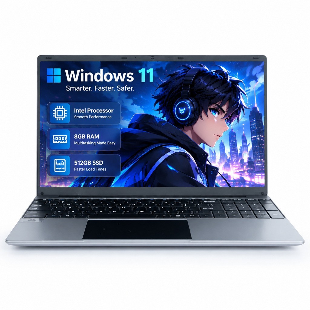 15.6in FHD Laptop Quad Core Processor Lightweight 1.65kg Home Business Notebook