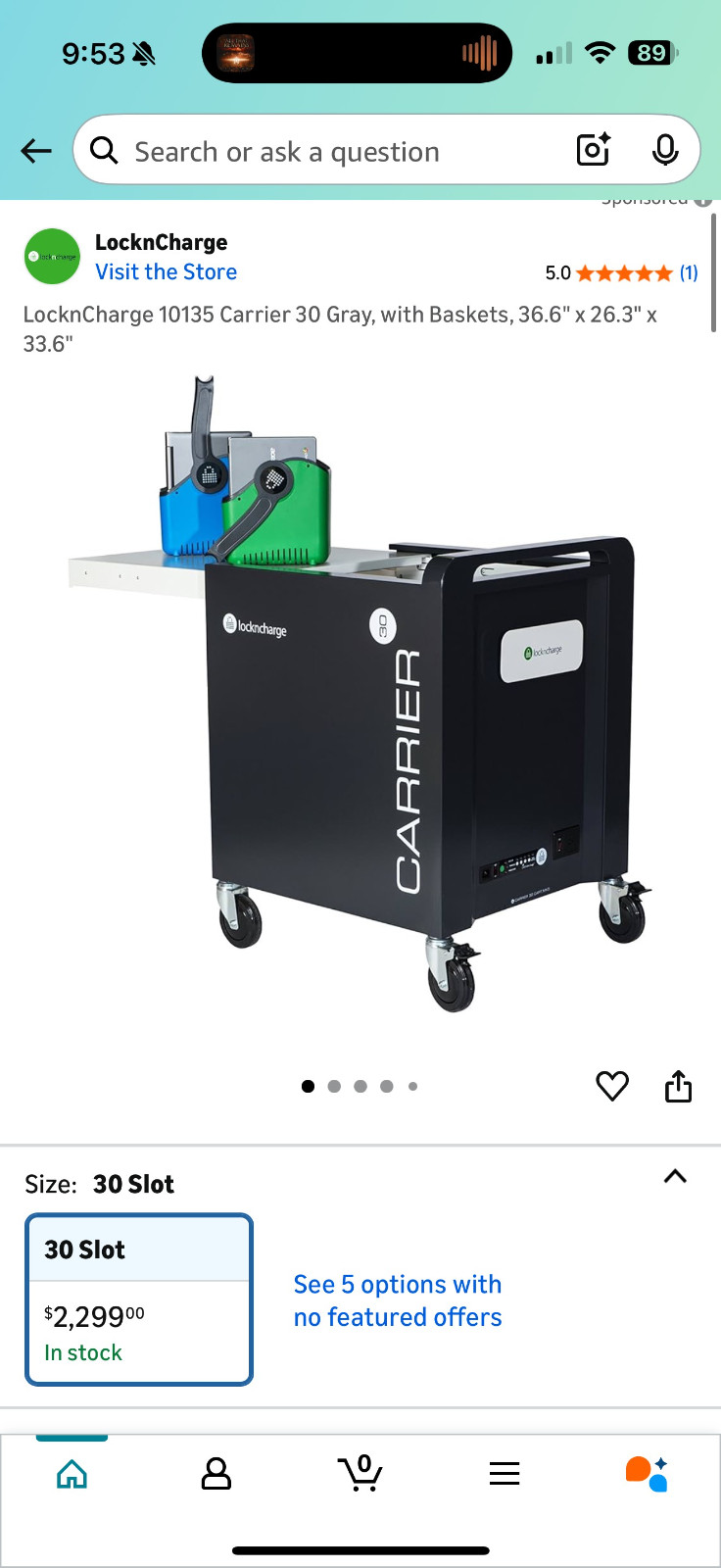 LocknCharge Carrier 30 Device Charging Cart for Chromebooks Tablets 10135