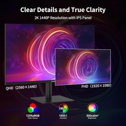 KTC 27 Inch QHD Computer Monitor, 2K 100Hz IPS Gaming Monitor, 1440P Frameless