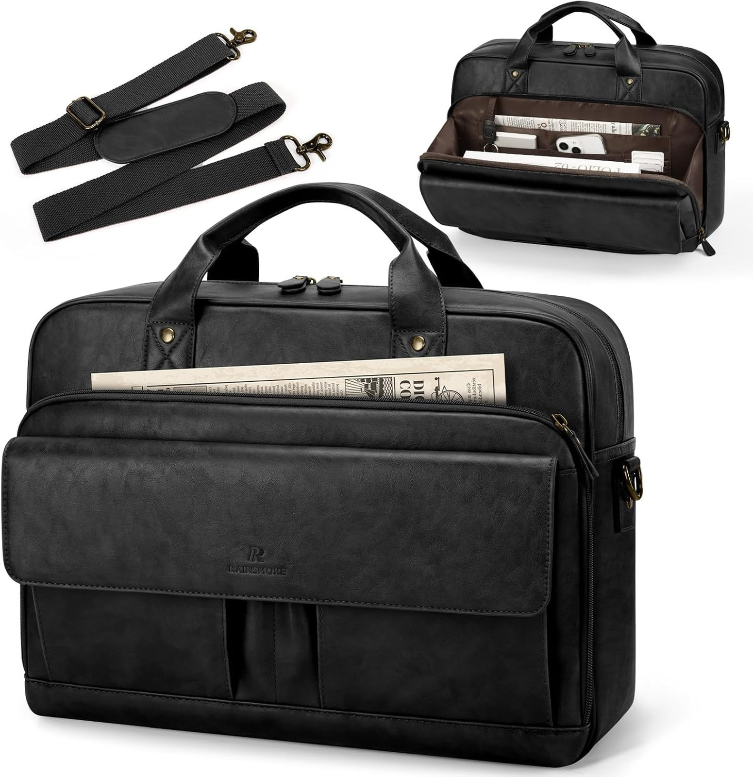 Mens Laptop Bag 15.6 Inch Leather Briefcase Vintage Messenger Bag Water