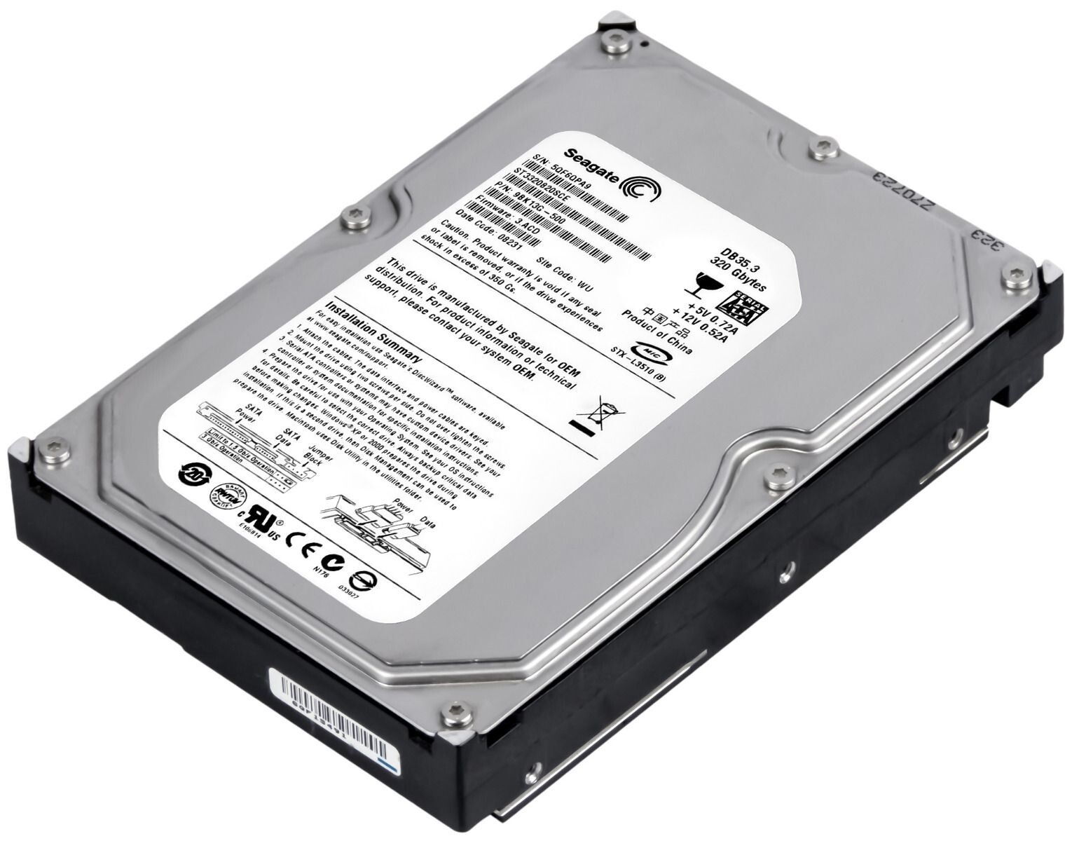 HARD DRIVE SEAGATE DB35.3 ST3320820SCE 320GB 7.2K 8MB SATA II 3.5''