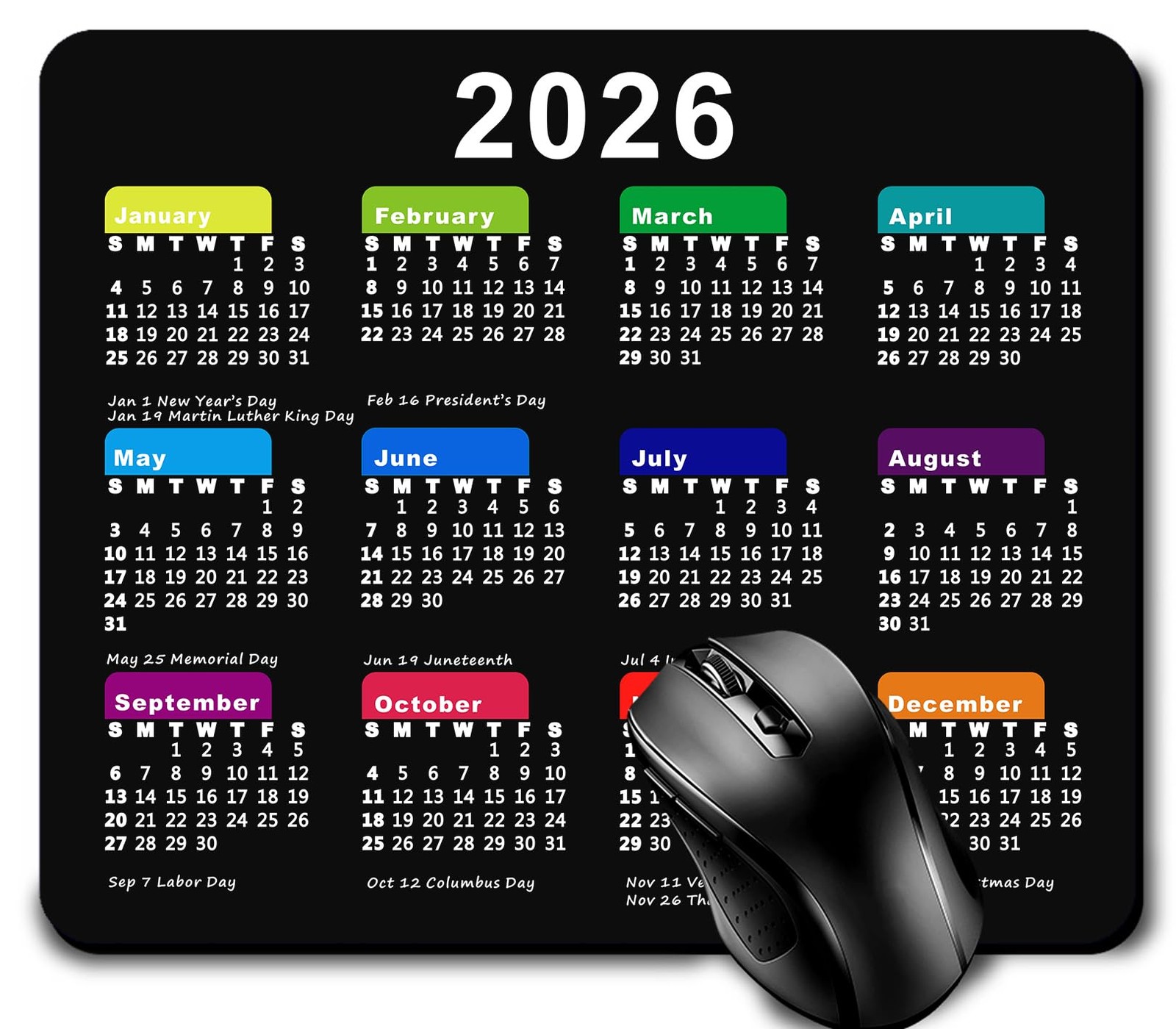 2026 Calendar Mouse Pad with Holidays, Computer Mousepad with Non-Slip Rubber...