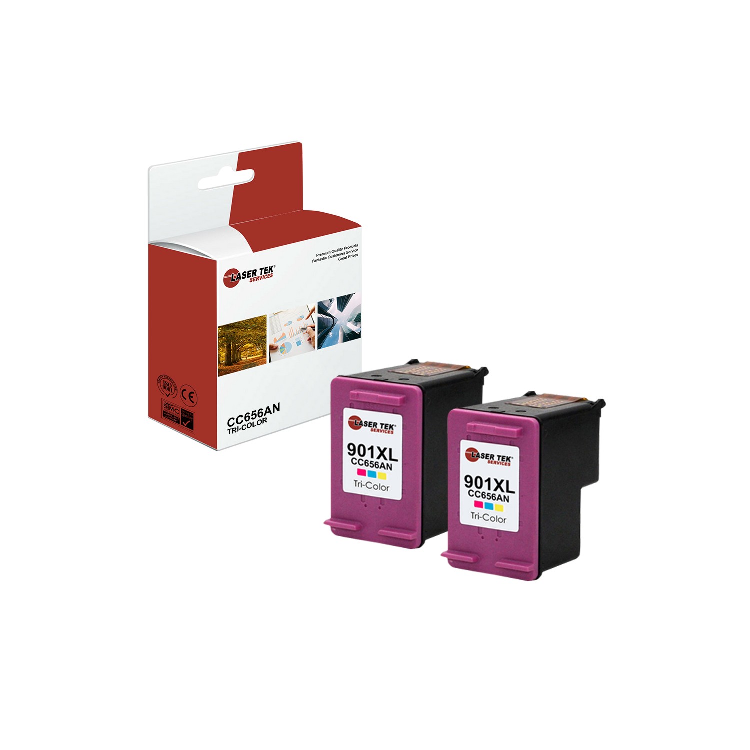 2Pk LTS 901XL CC656AN Color HY Compatible for HP OfficeJet J4524 J4540 Ink