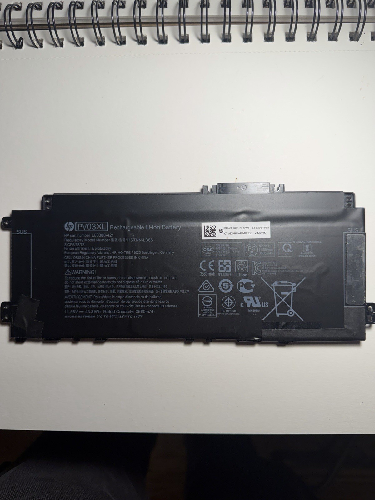 HP PV03XL ProBook Li-Ion Battery 3560mAh 11.55V L83388-421 HSTNN-LB8S