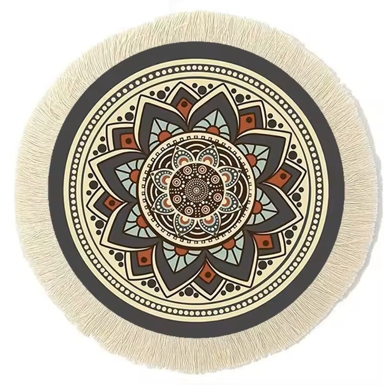 Oriental Rug Style 9” Round Mouse Pad W/Fringe For Gaming or Office