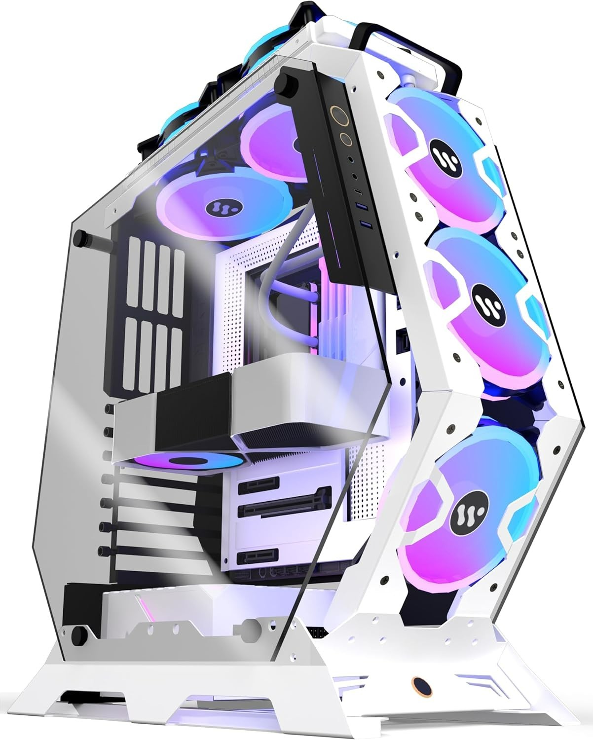 PC Case C570 ATX Mid Tower Tempered Glass Gaming Computer Open Frame Case with 5