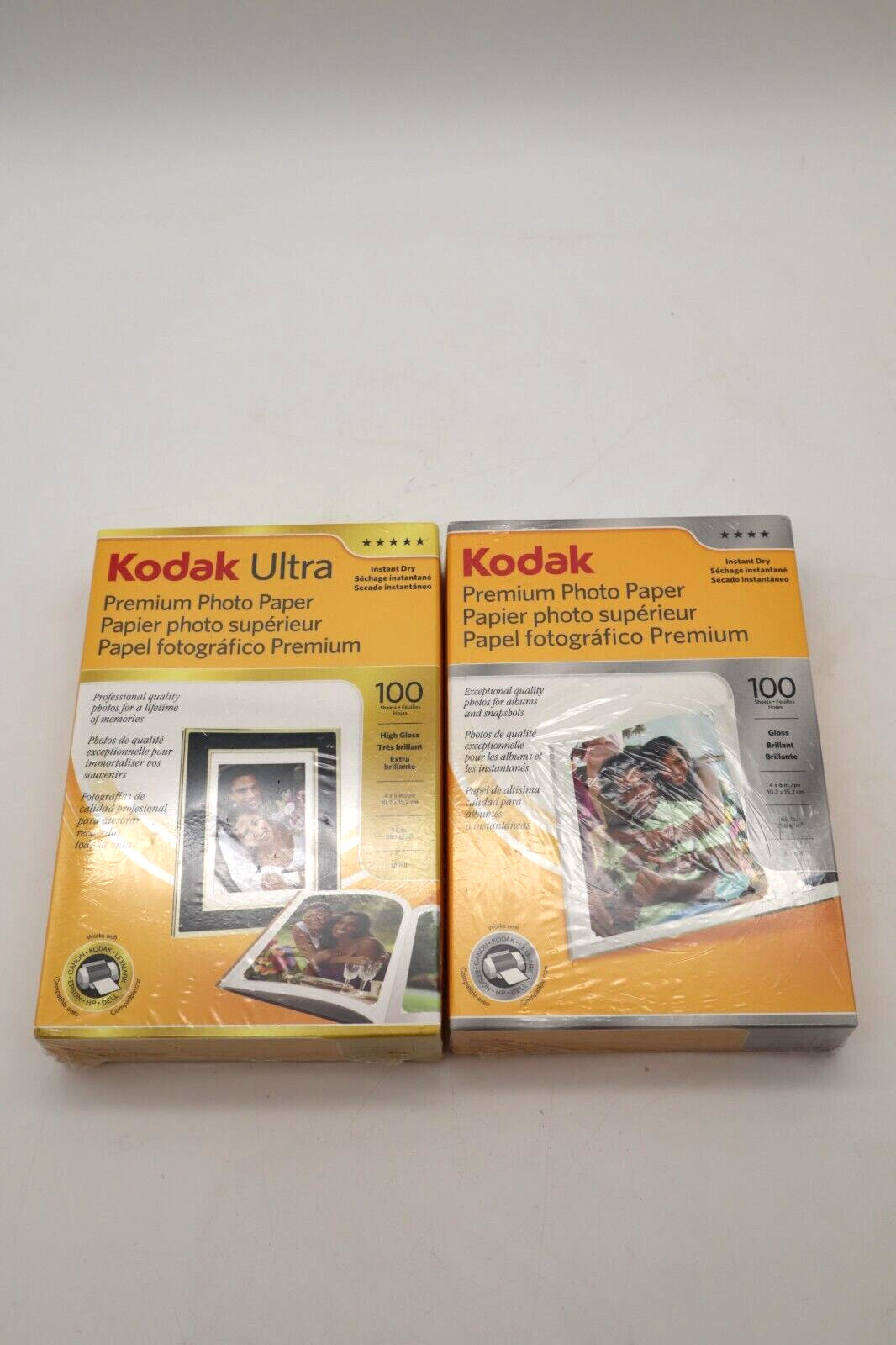 2 Packs of 100 Sheets Kodak Photo Paper Gloss & High Gloss 4"x6" Inkjet Printers