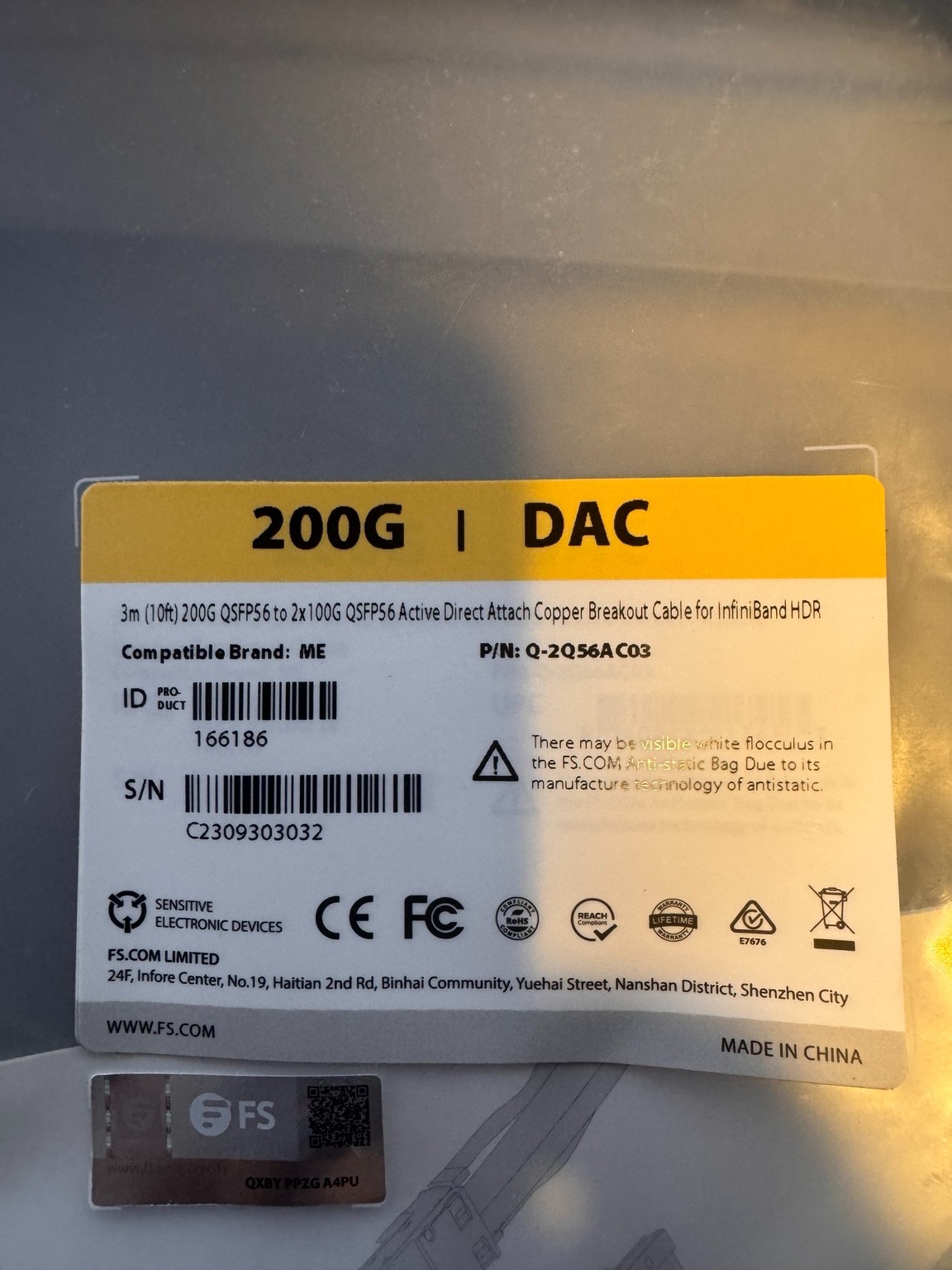 NEW FS 200G QSFP56 to 2x100G QSFP56 Active DAC Breakout Cable 3M Q-2QS6AC03