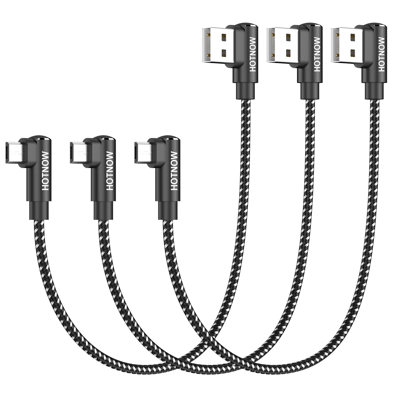HOTNOW Short Micro USB 90 Degree Cable 1FT 3Pack, Right Angle 1FT, Black
