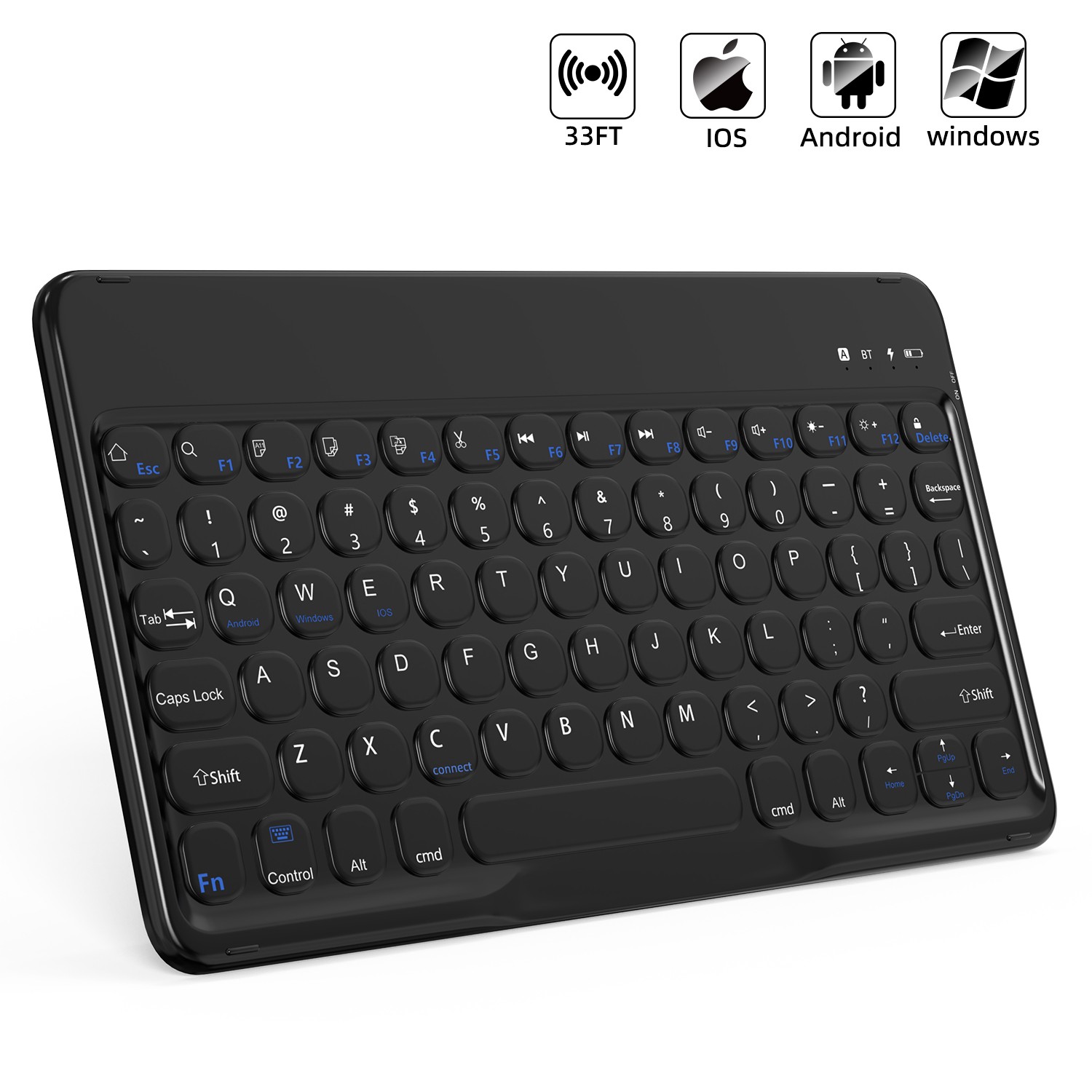 Wireless Bluetooth Keyboard 10 Inch - Round Cap Type-C Charging Cable Included