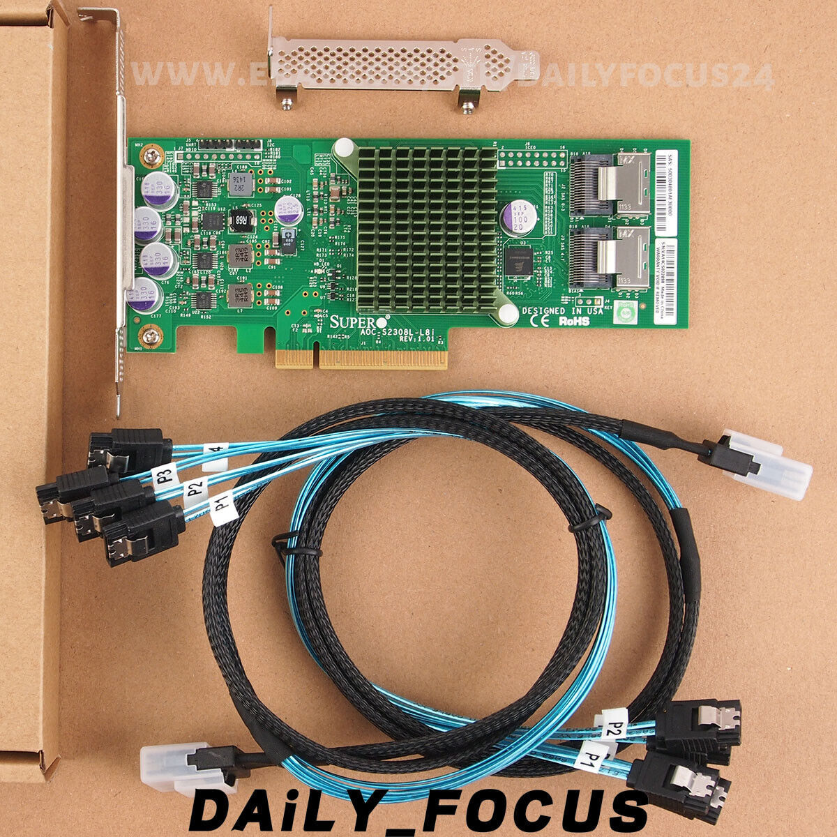 SuperMicro AOC-S2308L-L8i PCIe 6Gb/s RAID Controller Card 2x SFF-8087 SATA Cable