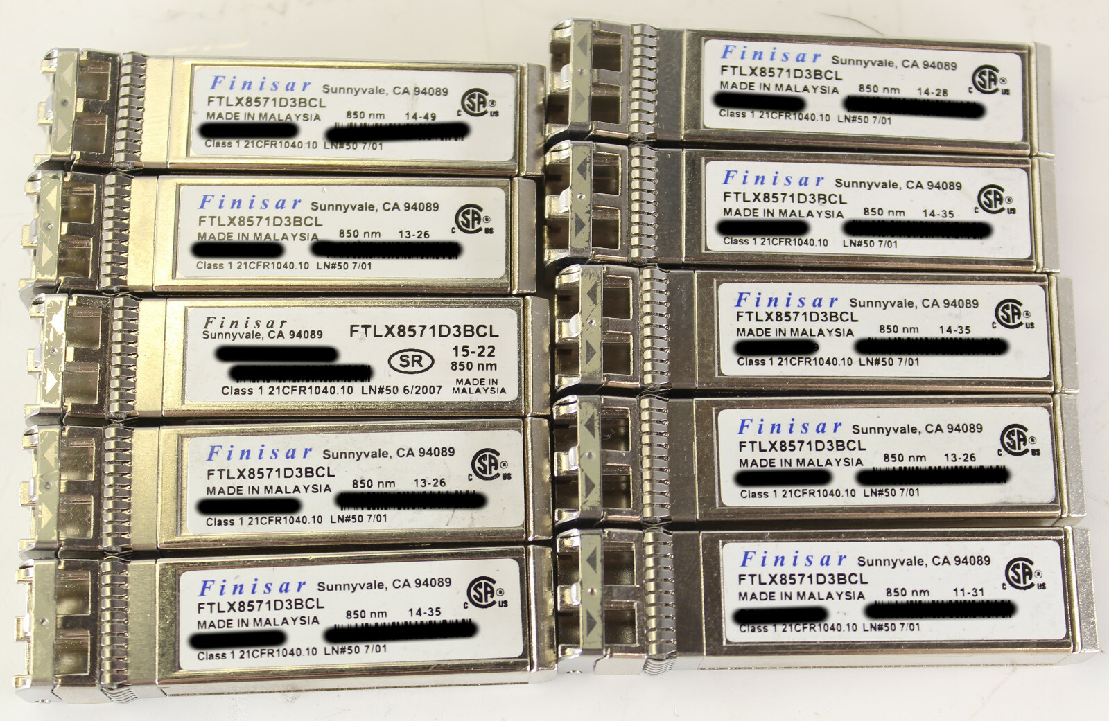 Lot of*100 Finisar FTLX8571D3BCL Class 1 850nm 10Gb SFP+ Transceiver Module