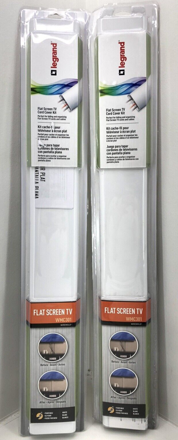 Legrand - Wiremold On-Wall Flat Screen TV Cable Concealment Kit - White 2-Pack