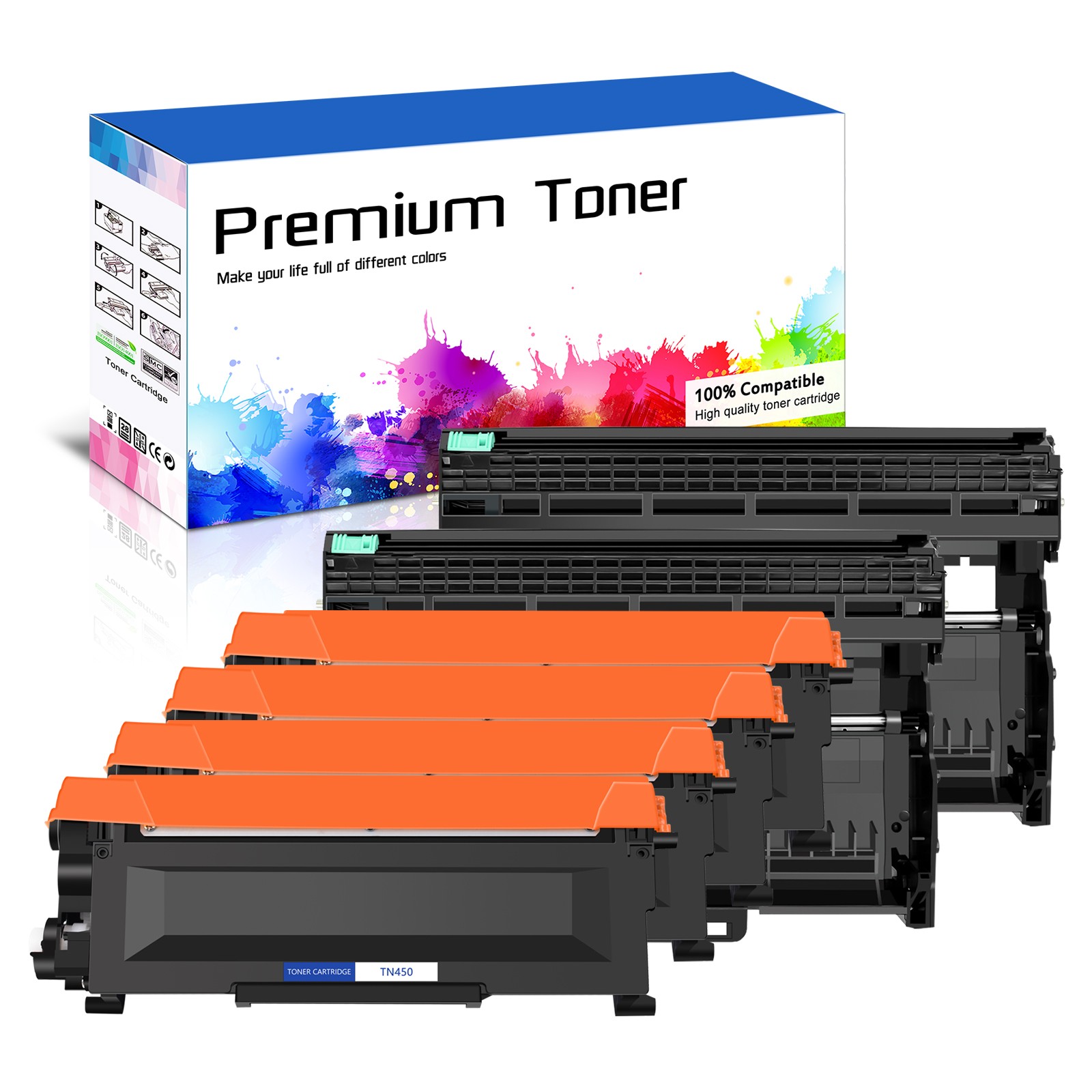 4PK TN450+2PK DR420 Black Toner Cartridge for Brother HL-2240 HL-2240D HL-2242D
