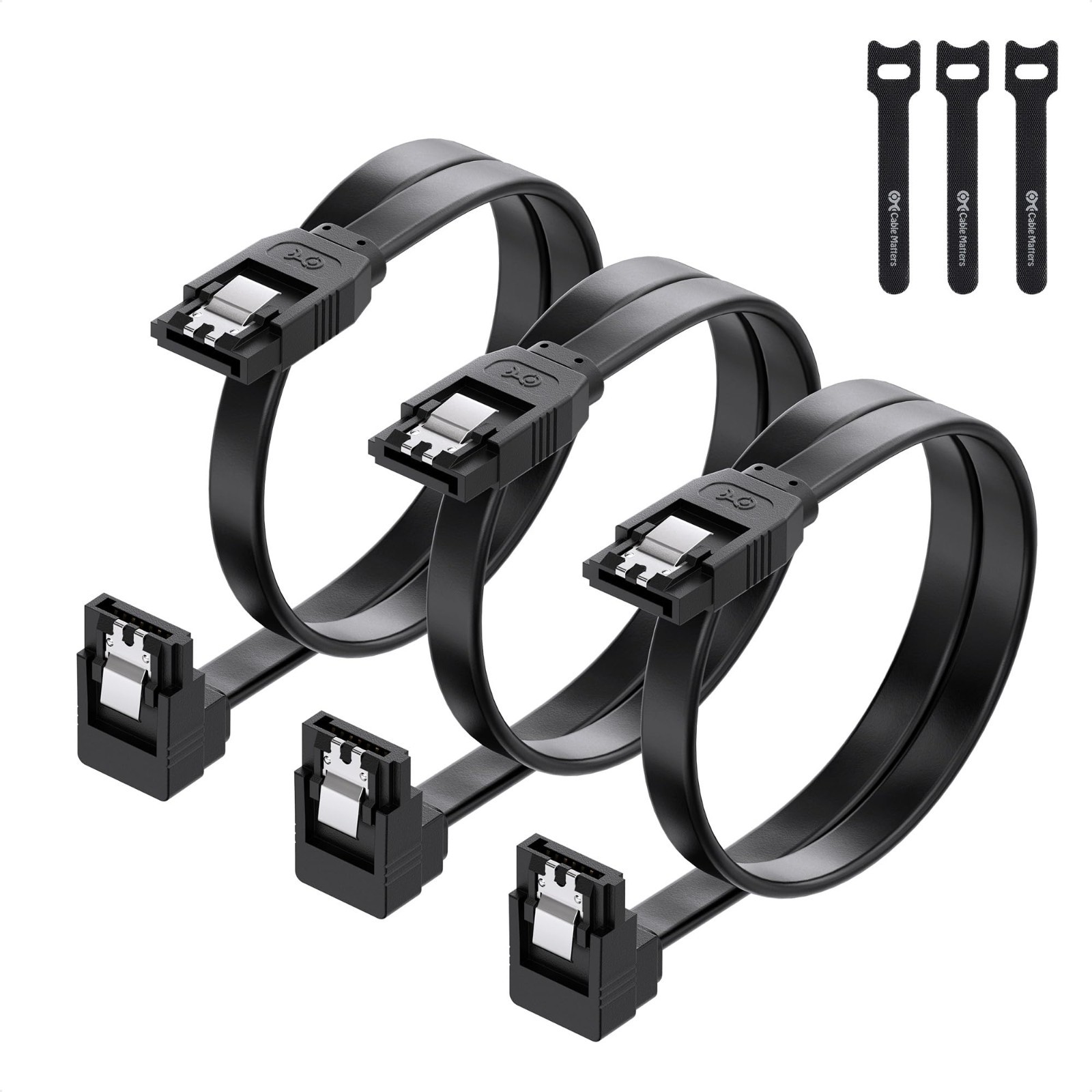 3-Pack 90 Degree SATA Cable - 18 Inch, SATA III 6Gbps Right Angle Data Cable for