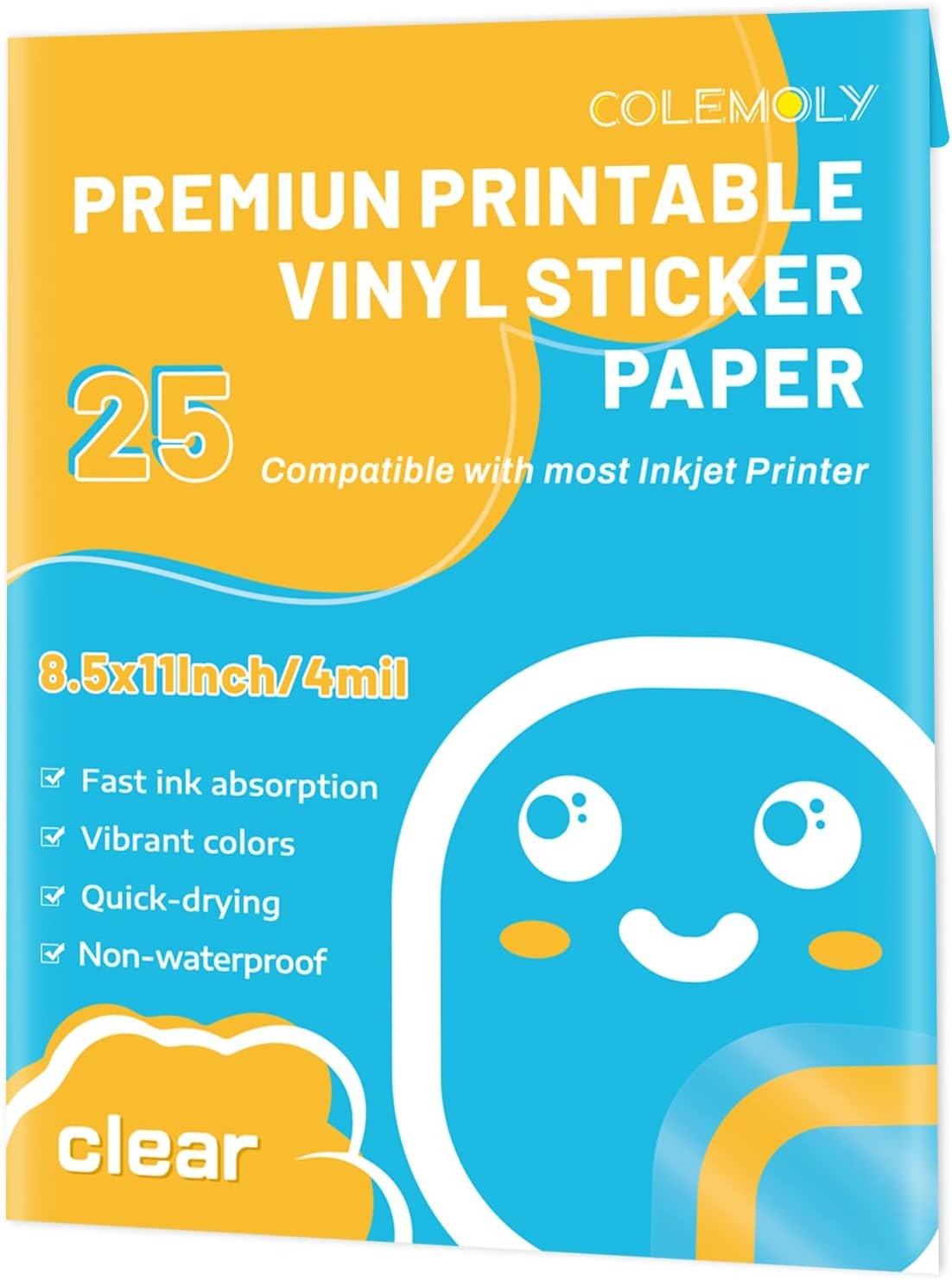 25 Sheets, Clear Printable Vinyl Sticker Paper for Inkjet Printer