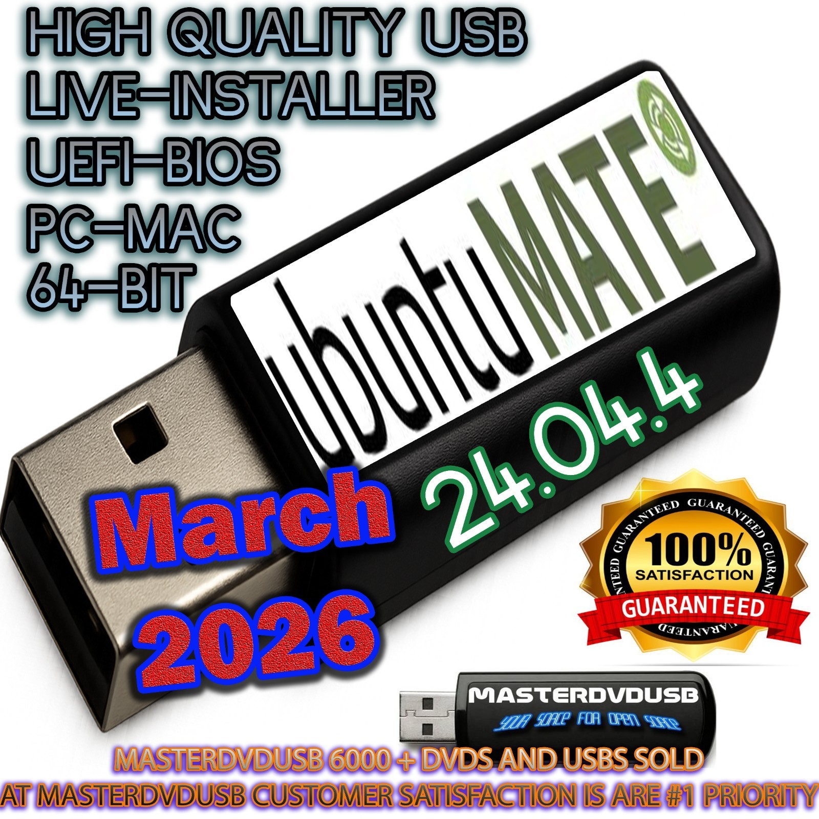Ubuntu MATE 24.04.4 LTS Bootable USB 64‑Bit Live Installer UEFI/BIOS PC & MAC