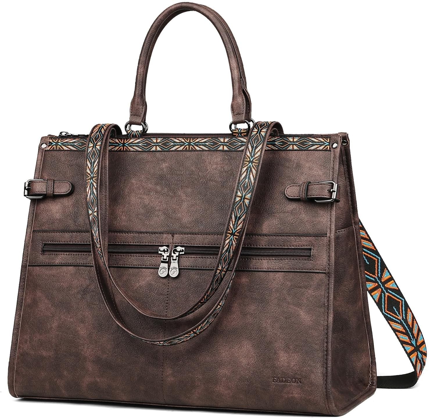 FADEON Laptop Bag for Women Designer PU Leather Coffee Brown Retro Style 