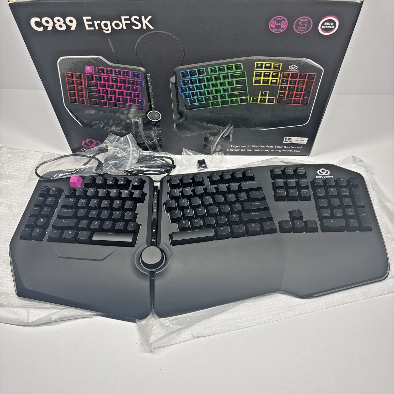 Cloud Nine C989M Ergonomic Mechanical PC Keyboard Kailh Tactile Brown Switches