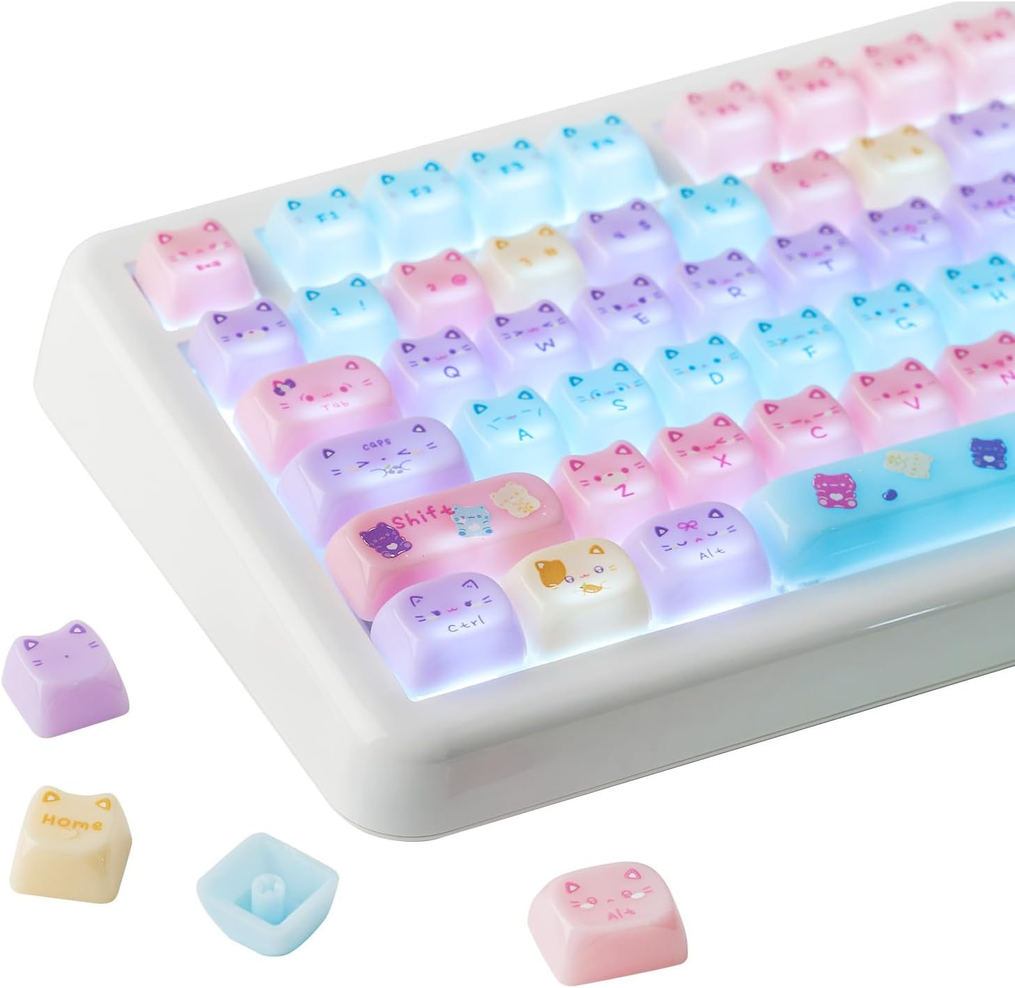 Cute Cat Keycaps Set, Mao Profile, Cat Shape | PC Keycap for MX Switch Mechanica