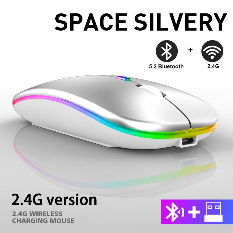2.4GHz USB Wireless Mouse Rechargeable 1600DPI RGB for PC Laptop Gamer