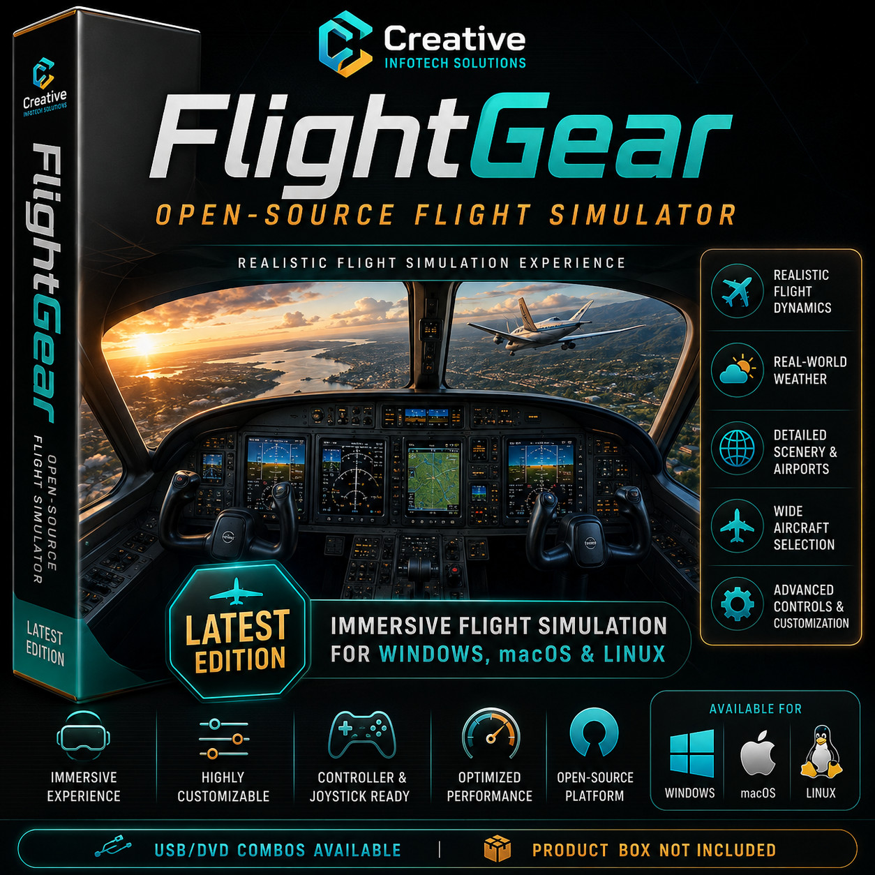 🔥 FlightGear Pro Flight Simulator | LATEST | USB/DVD COMBOS | Windows Mac Linux