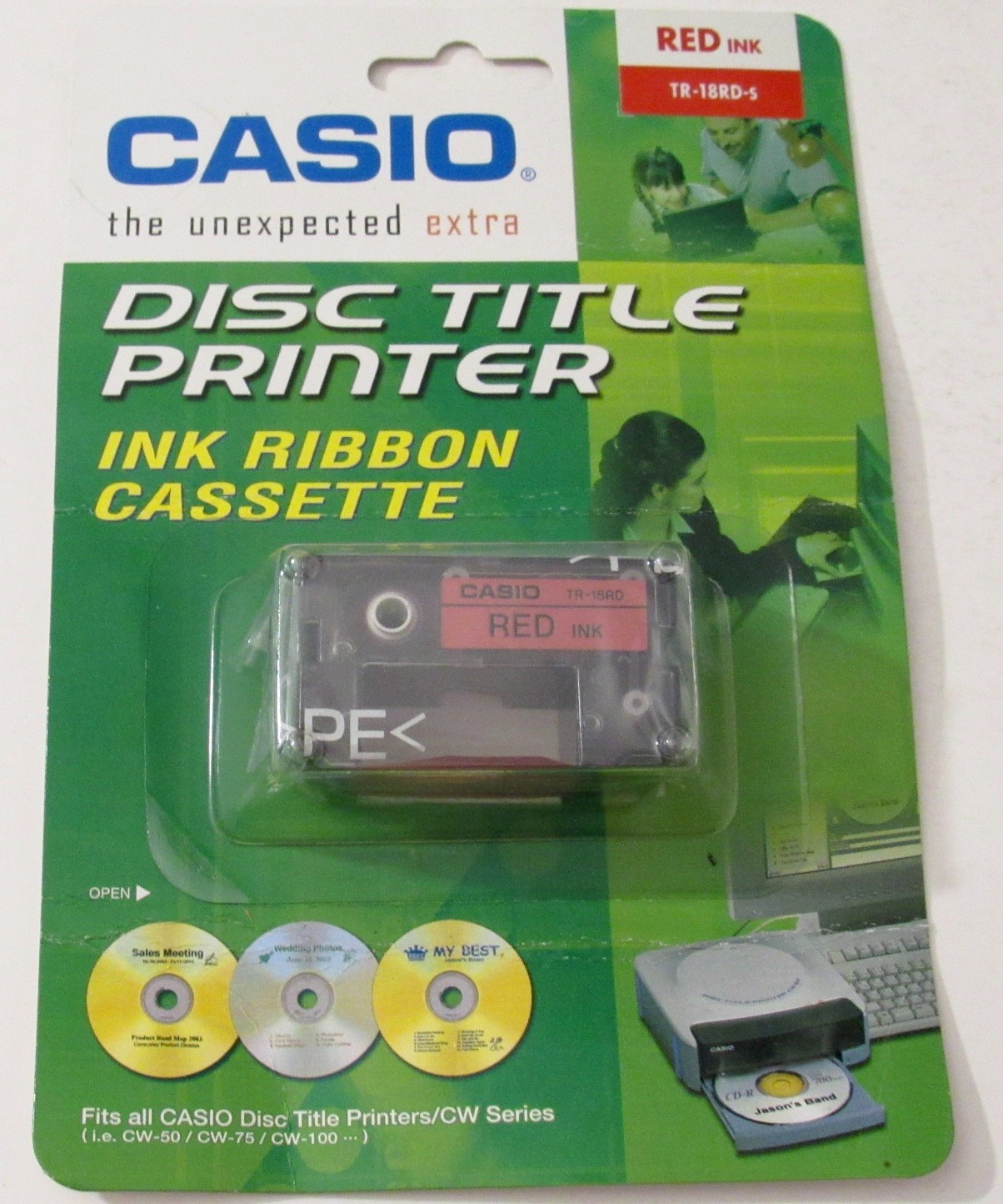 New Casio Disc Title Printer Ink Ribbon Cassette Red TR-18RD-s