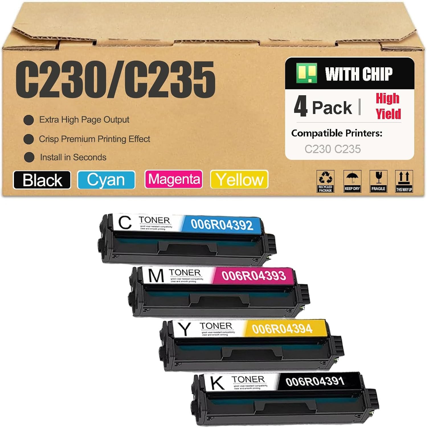 High Yield Toner Cartridge Replacement for Xerox C235 C230 (006R04391-006R04394)