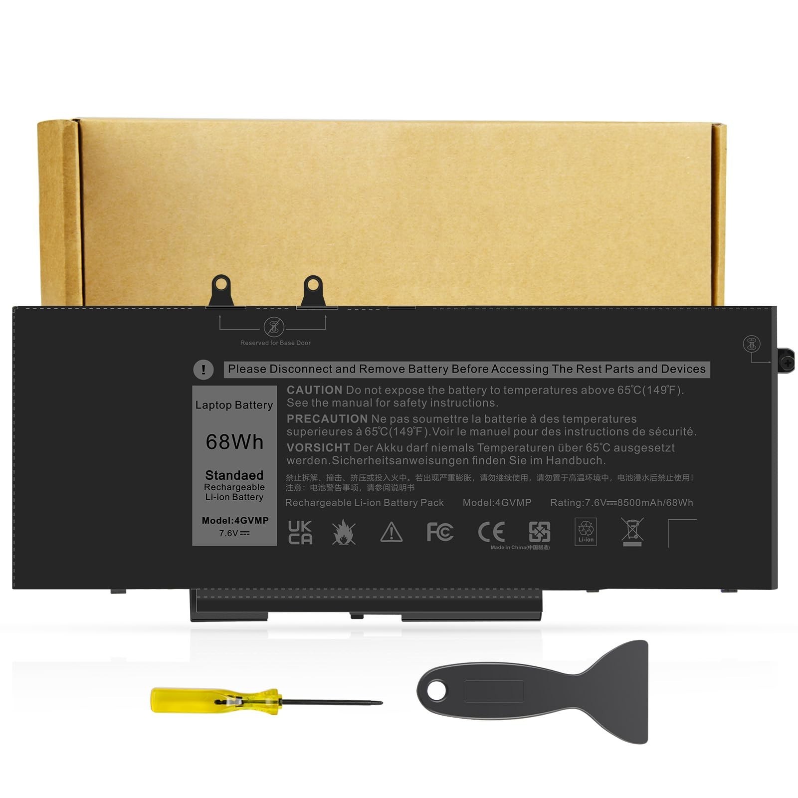 High-Capacity Laptop Battery Replacement for Dell Latitude & Precision 7.6V 68Wh