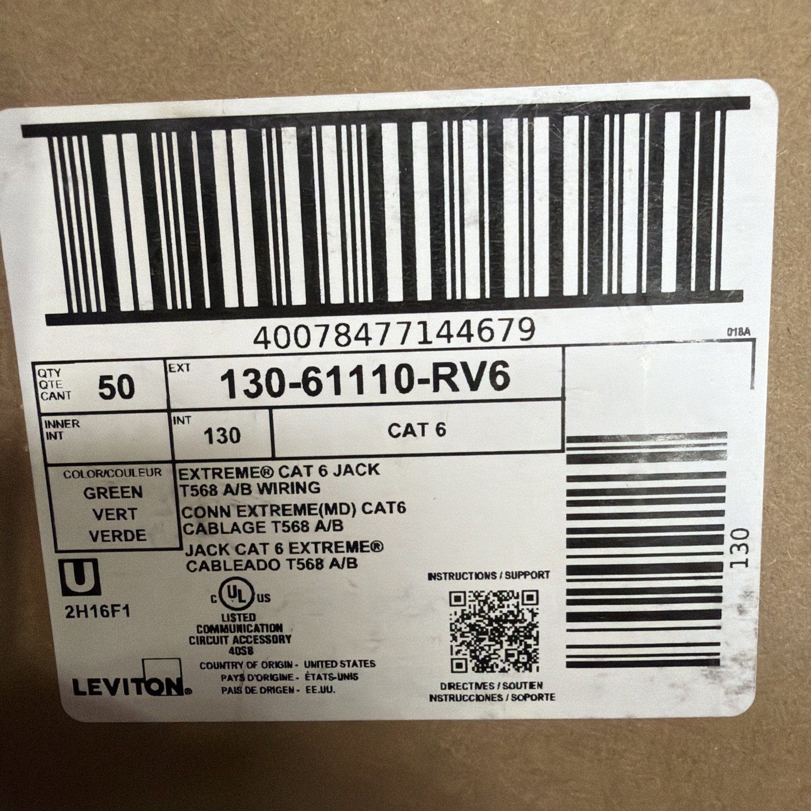 New BOX OF 26 Sealed Leviton 61110-RV6, eXtreme Cat 6 QuickPort Connector, Green