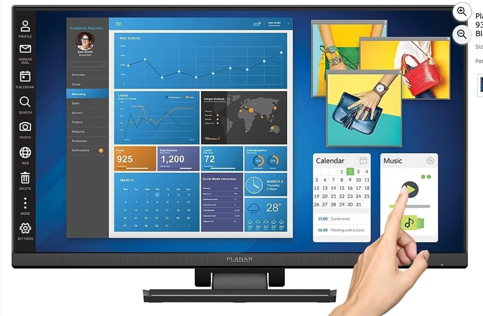Planar Helium PCT2435 24" Touch Screen LED LCD Full HD Monitor - Black