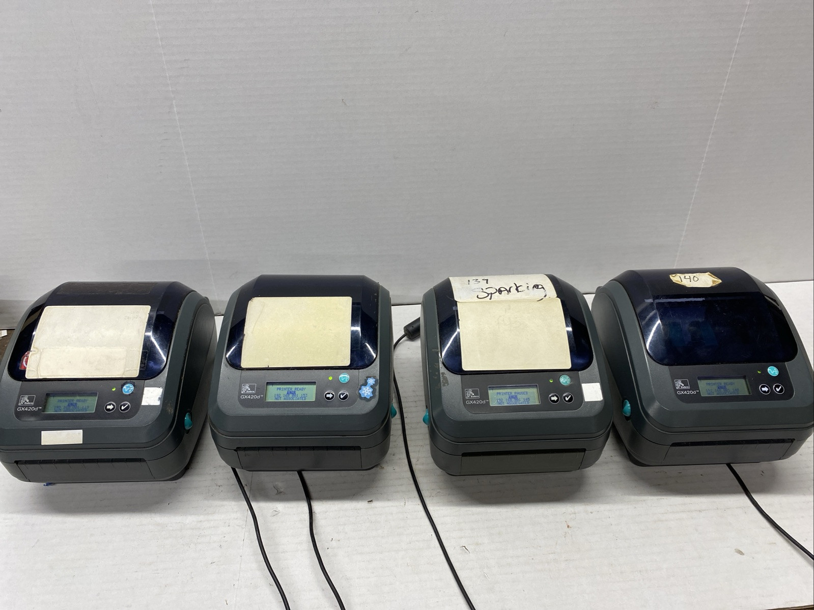Four Zebra Printers  Model GX 420D With  Adaptor  Only   ZB-04