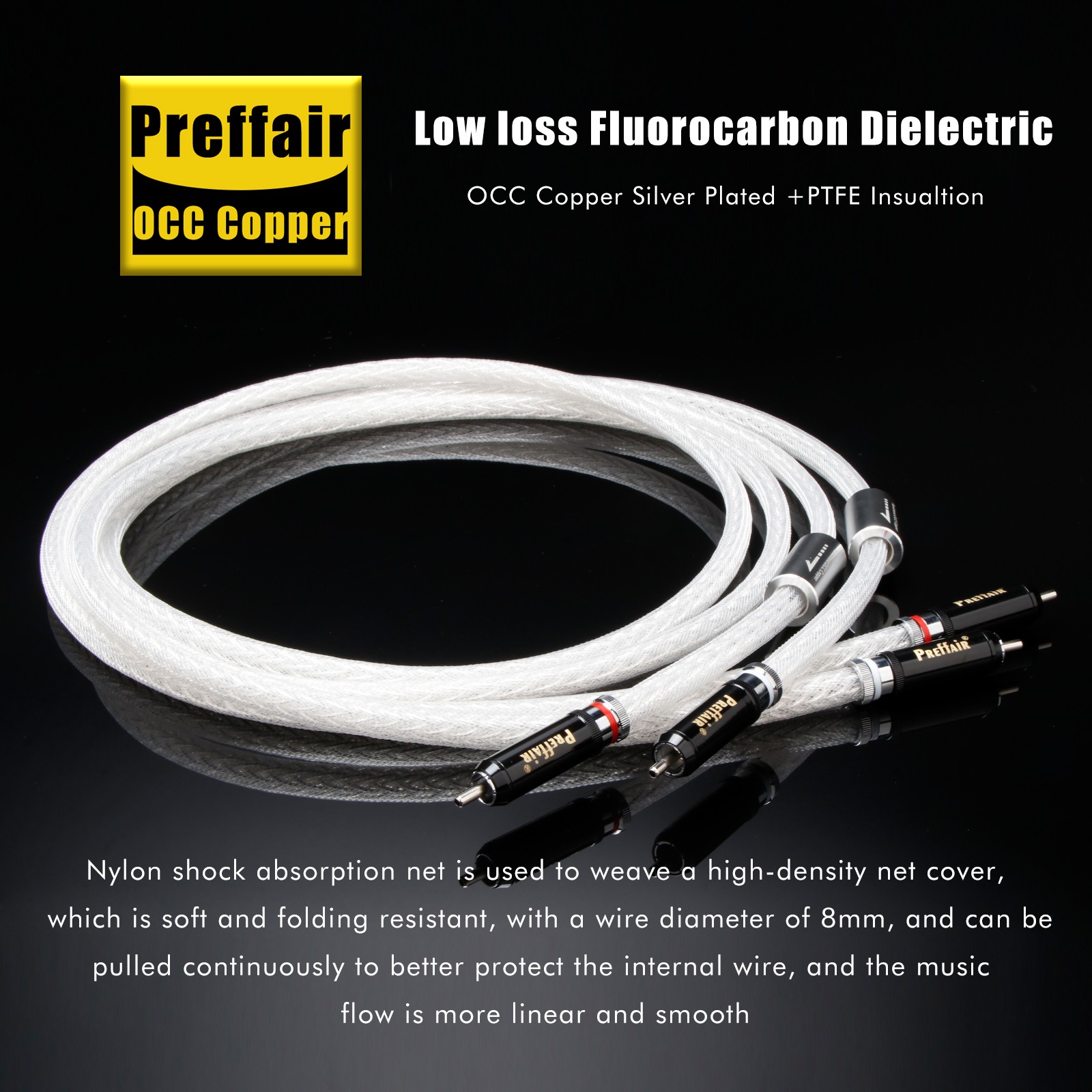 Pair Varistrand Silver Plated Cables OCC HiFi Audio RCA Signal Interconnect Cord