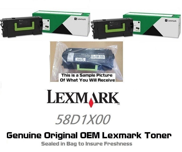 2 Used Genuine Lexmark 58D1X00 Toner Cartridge - 45% & 40% Toner - TESTED