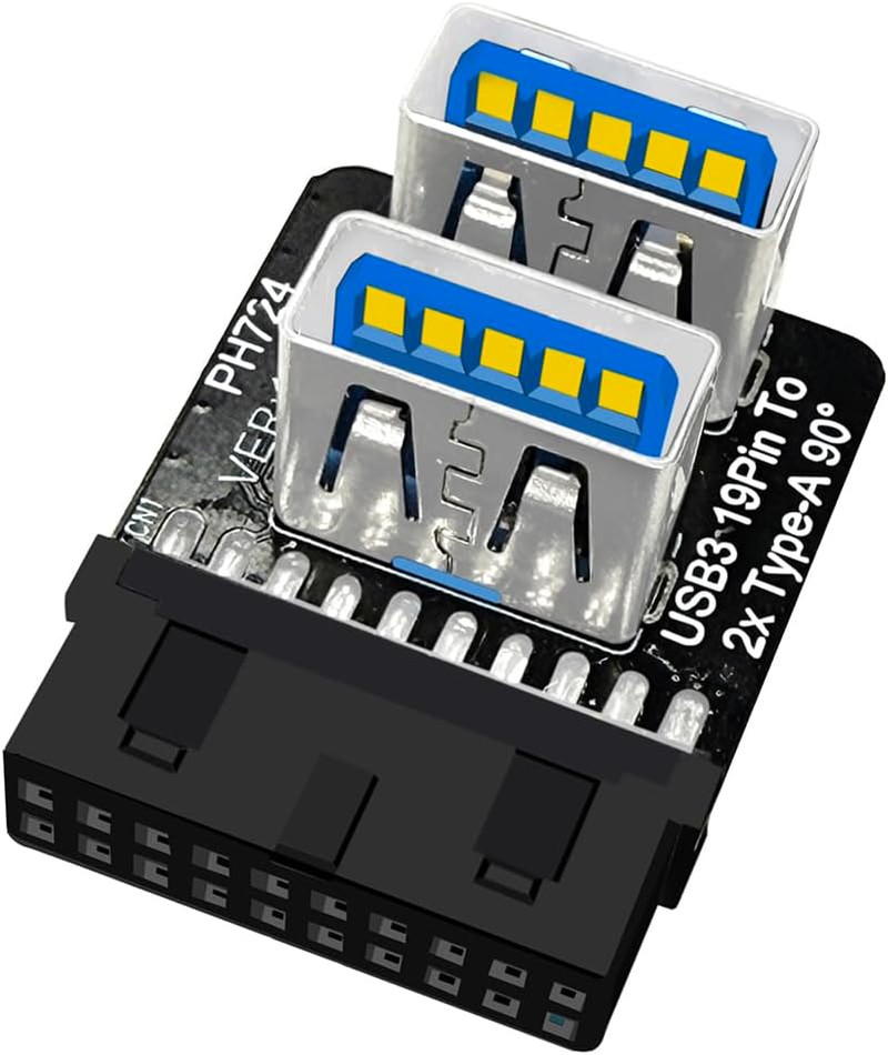 Forward Type Angled Dual USB 3.0 Type-A Female to Motherboard 20/19 Pin Box