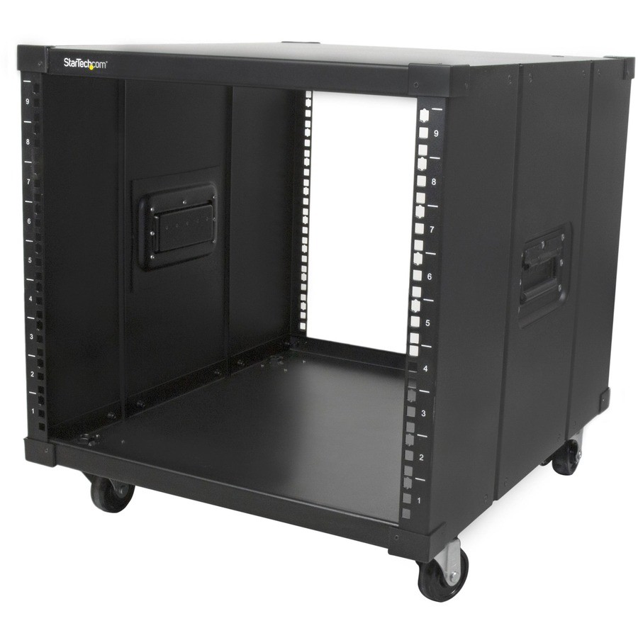 StarTech 4-Post 9U Mobile Open Frame Server Rack, 19" Network Rolling Rack for