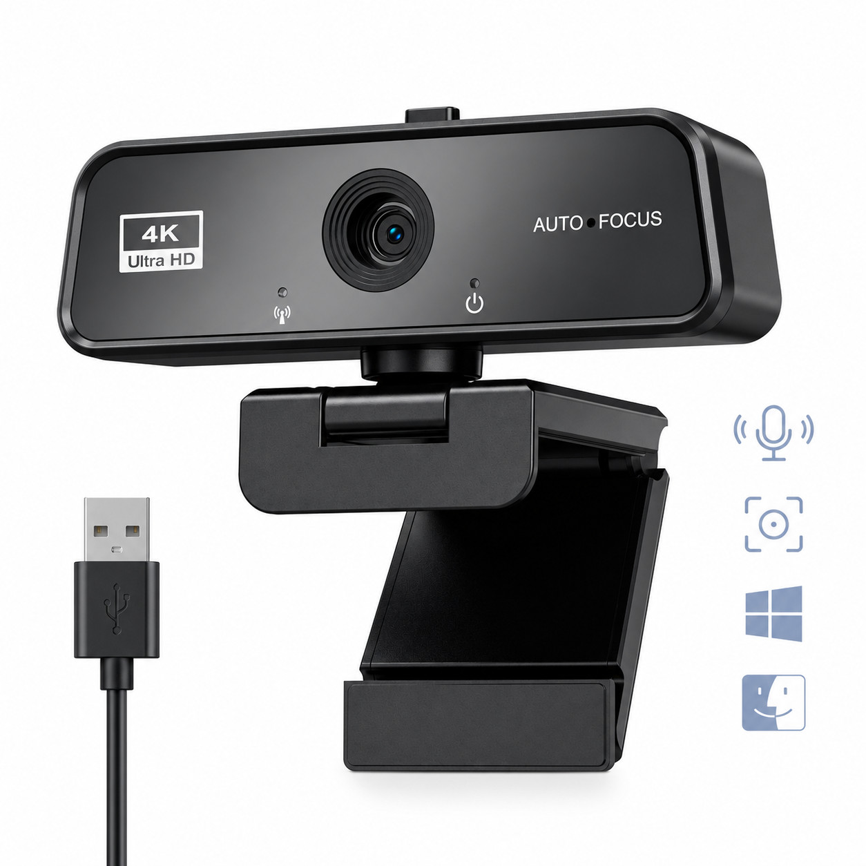 4K Webcam USB for PC Autofocus Web Camera w Microphone with Privacy cover