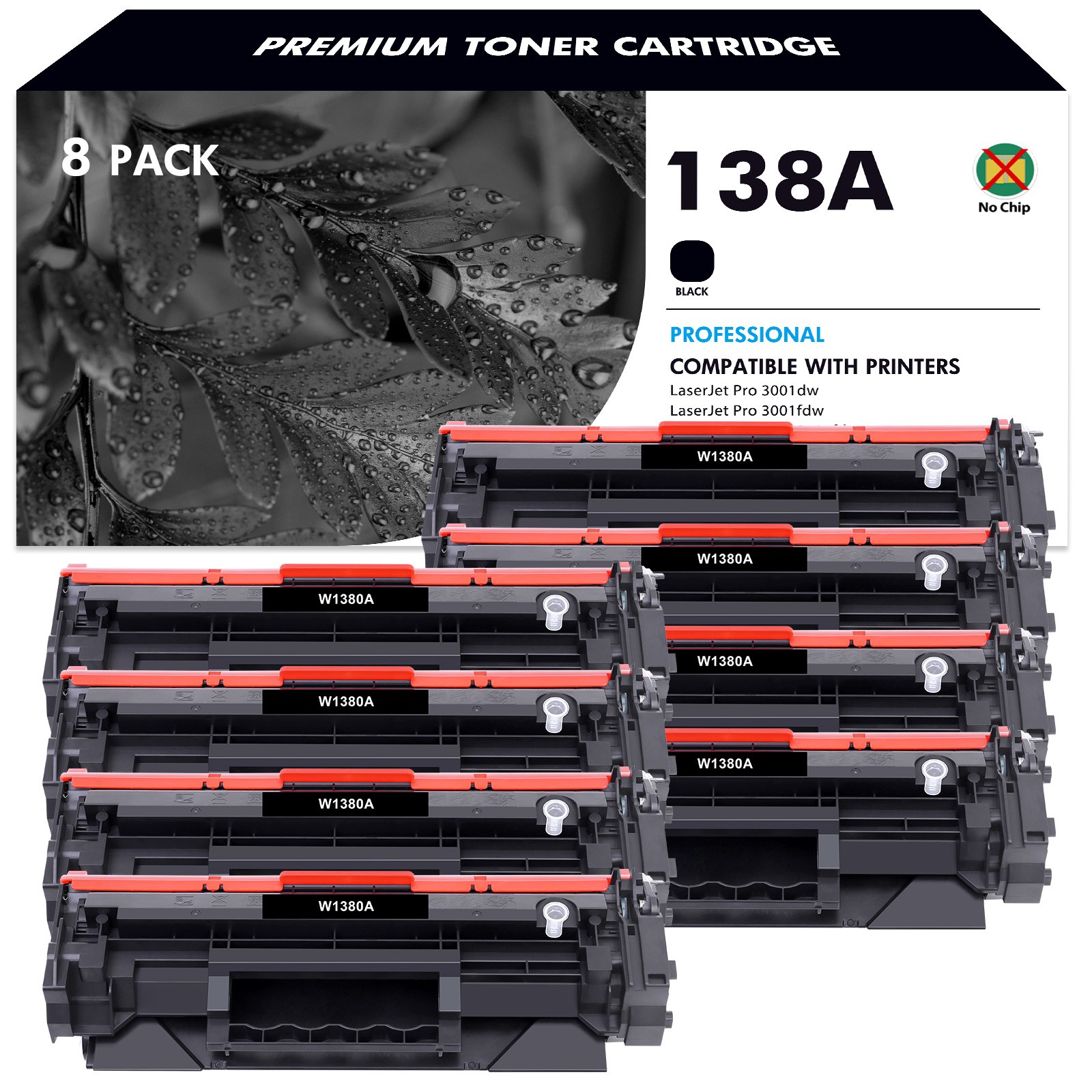 8PK 138A W1380A Toner Fits HP LaserJet Pro 3001dw 3001fdw MFP 3101fdw No Chip
