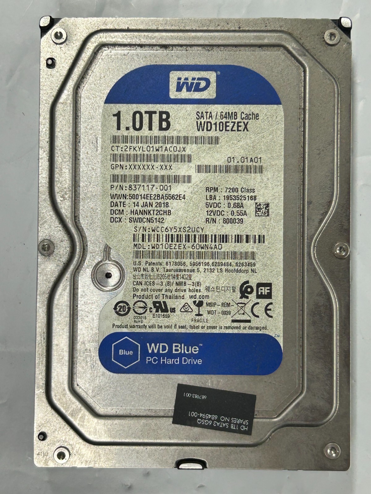 Western Digital Blue WD10EZEX 3.5in 1TB 7200 RPM SATA 6 Gb/s 64 MB Cache