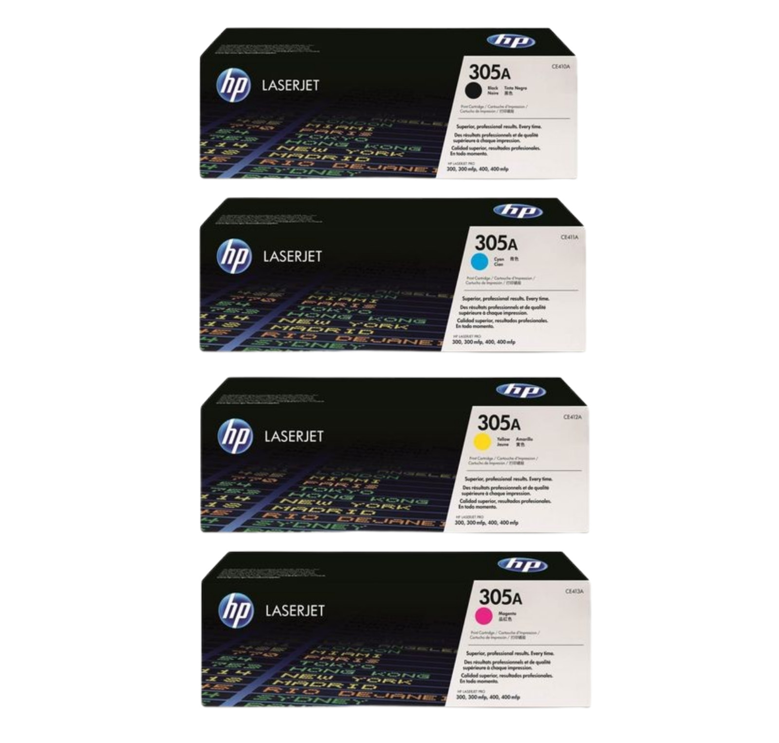 HP 305A Toner Set 4 Pack Black Cyan Magenta Yellow . New Sealed Box