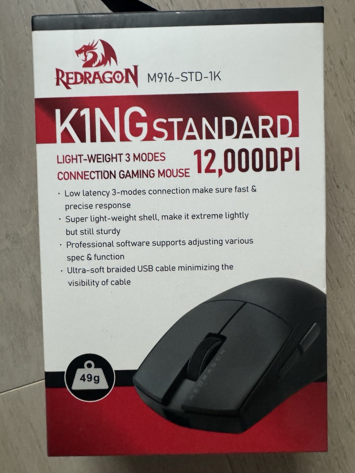 Redragon M916 STANDARD 3-Mode Wireless Gaming Mouse 12K DPI 49KG M916-STD-1K BLK