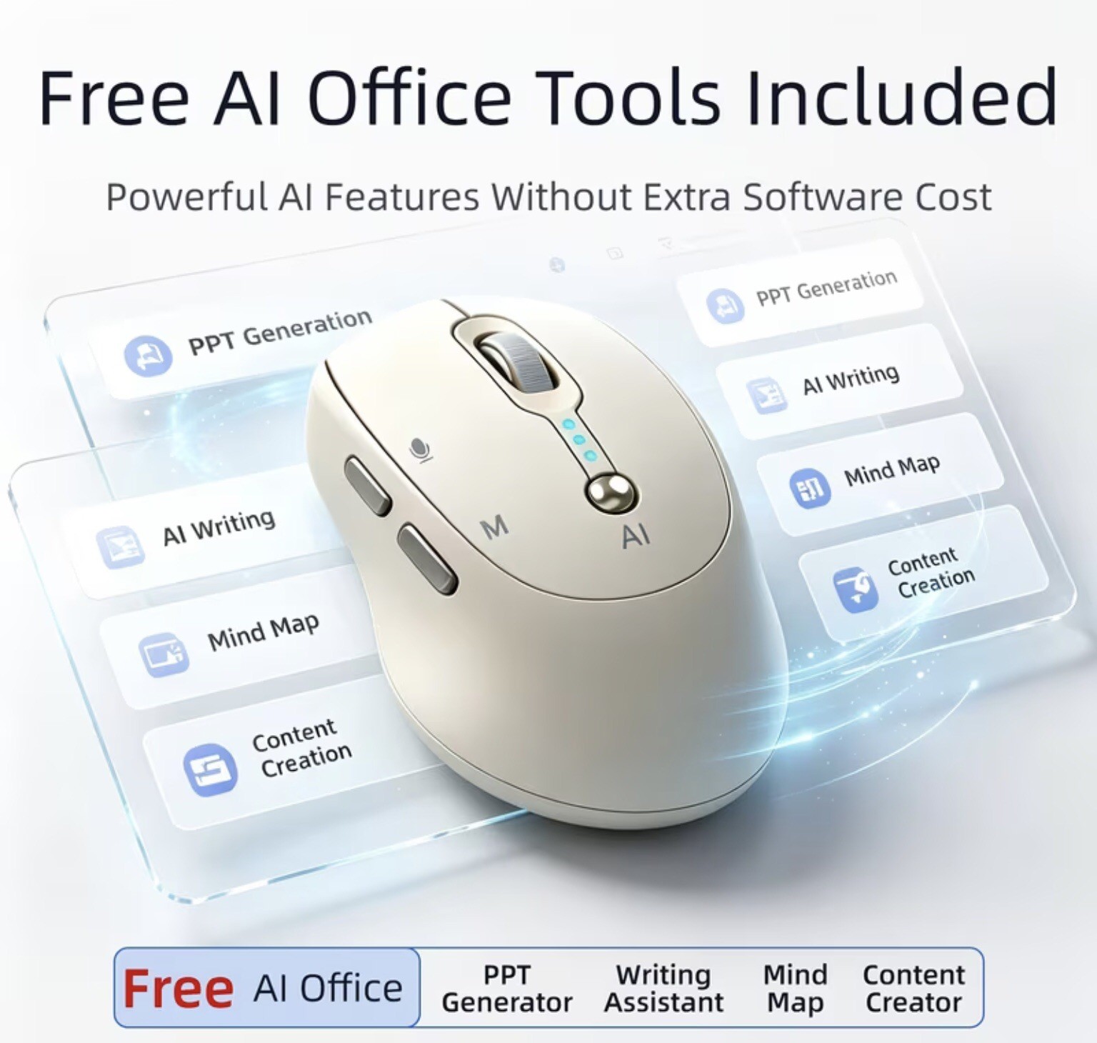 AI Smart Wireless Mouse Voice Input Translator 2.4GH BT USBC Rechargeable 500mAh