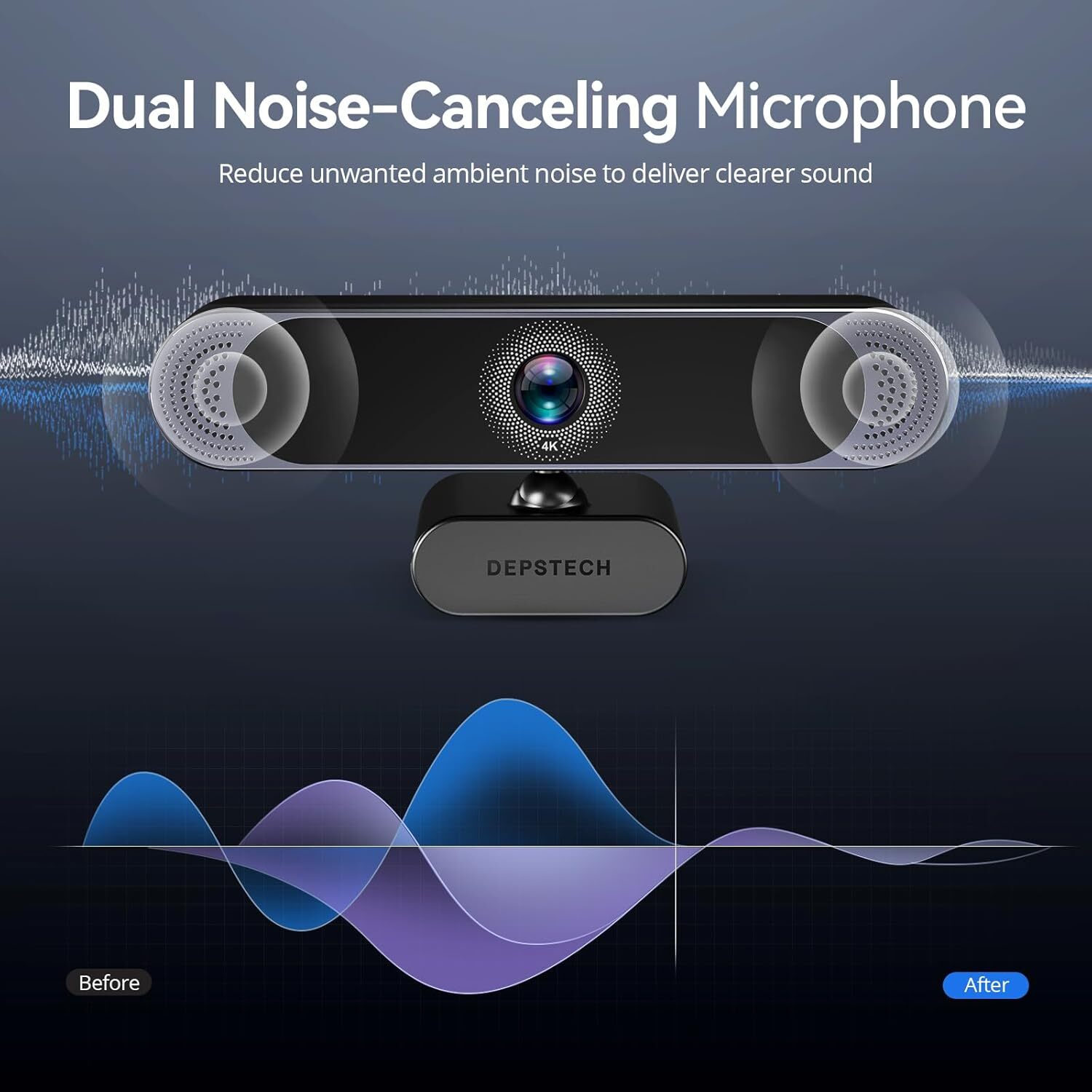 DEPSTECH 4K Webcam, Sony Sensor, 3X Zoom, Dual Mics, Auto Focus, Remote Control