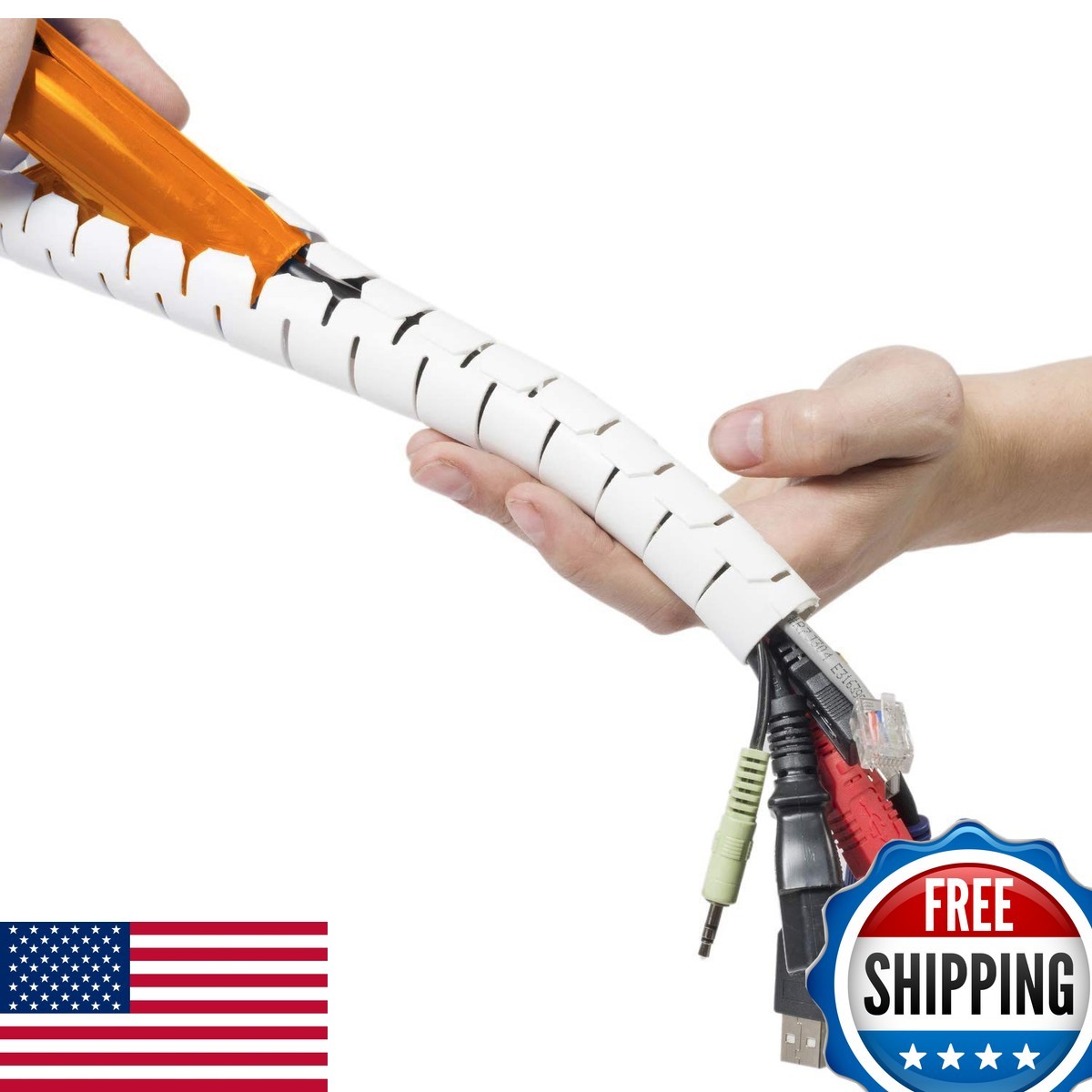 D-Line Cable Zipper Cord Tube Organizer 8.2 FT 1 Inch Diameter White