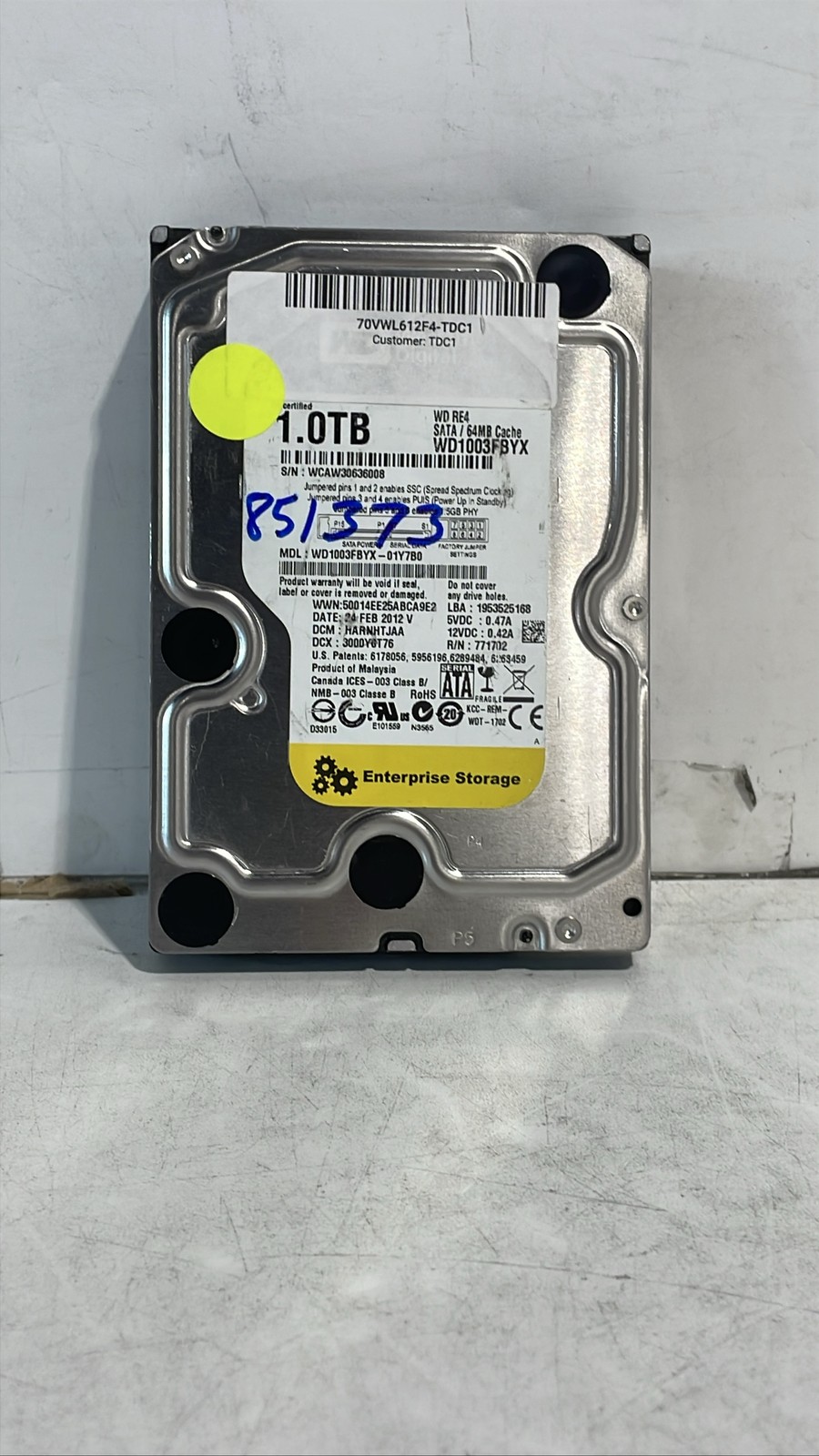 Western Digital WD1003FBYX-01Y7B0 1TB 3.5 Inch SATA II Internal HDD Unit
